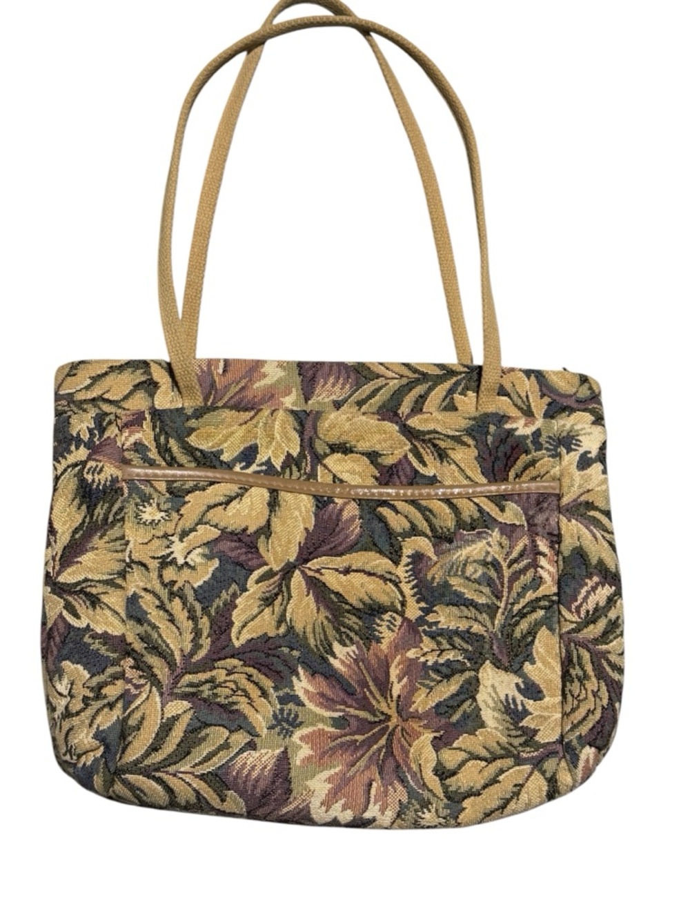 Vintage Tapestry Floral Tote Bag in Tan and Olive| woman classic purse